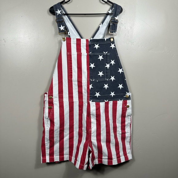 Men's Chubbies The Chubberalls 2.0 American Flag Overalls Red White Blue Size XL - Picture 2 of 6